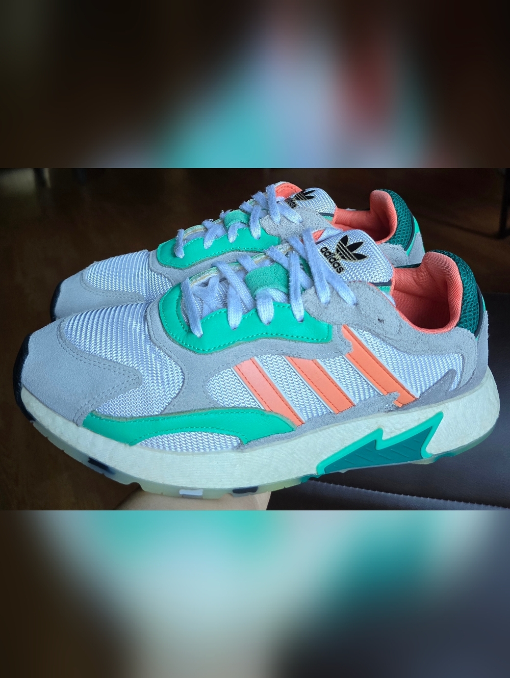 Sz 11 Men's ADIDAS TRESC RUN Cloud White Bliss Coral Grey Athletic Shoes